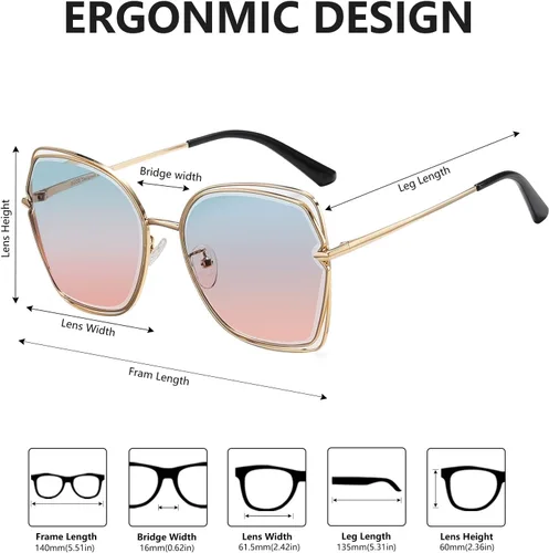 Vista 3 de DUCO Gafas de sol de moda de gran tamaño para mujer, lentes de protección UV coloridas, lentes de sol retro de moda DC1226