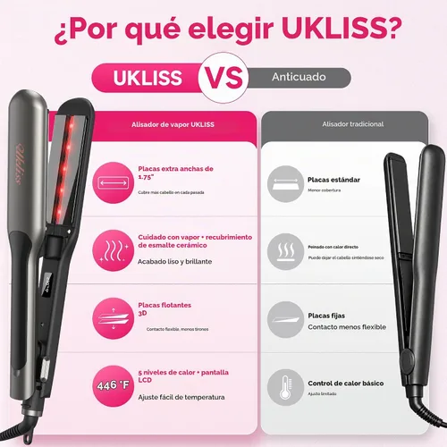 Vista 8 de UKLISS Plancha de pelo profesional de 2 pulgadas de ancho