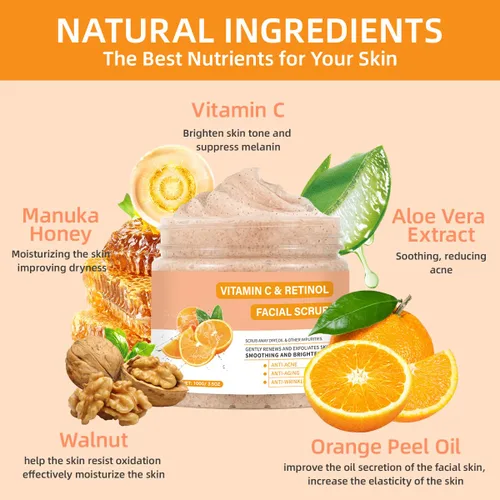 Vista 5 de Exfoliante Facial con Vitamina C, Jabón Exfoliante Facial con Retinol, Jabón Exfoliante Facial, Exfoliante Facial para Mujeres, Jabón Limpiador