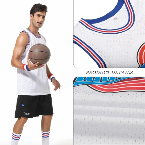Vista 3 de Jersey de baloncesto para hombre, Lola#10 Bugs#1 camisetas de película espacial de los años 90 para HalloweenNavidad, deportes, hip hop, fiesta