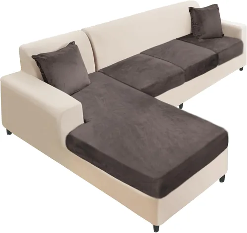 Vista 21 de NAISI Fundas de cojín de sofá de terciopelo elásticas de 1 pieza, fundas de asiento de sofá o respaldo, fundas suaves individuales para sofá Beige
