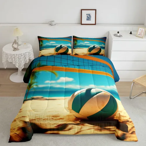 Vista 10 de Erosebridal Juego de edredón de ballena náutica, tamaño individual, juego de ropa de cama vintage azul con ondas oceánicas para niños y niñas