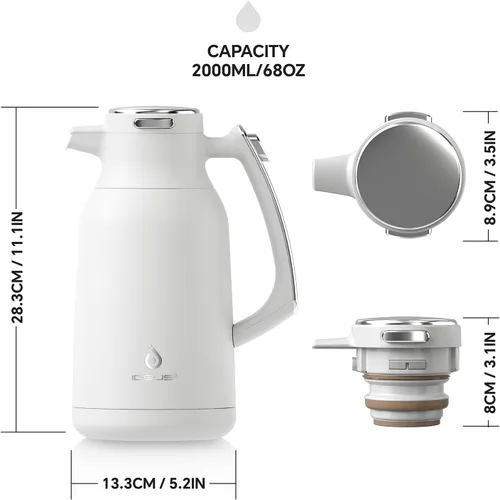 Vista 5 de IDEUS Jarra térmica de café de acero inoxidable de 68 onzas y dispensador de bebidas Airpot de 74 onzas