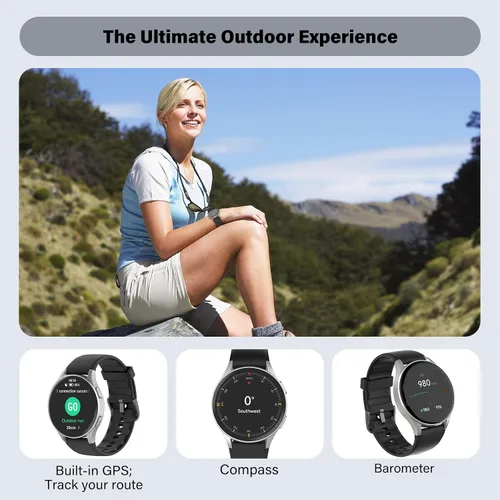Vista 3 de Reloj inteligente para hombres y mujeres (respuesta/hacer llamadas) – AMOLED de 1.32 pulgadas negro mate rastreador de actividad con GPS y Alexa