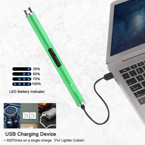 Vista 5 de SUPRUS Encendedor fluorescente que brilla en la oscuridad, encendedor USB, recargable, resistente al viento, tamaño de bolsillo para velas, cocinas