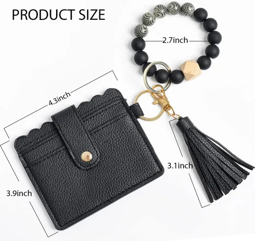 Vista 5 de Llavero pulsera cartera tarjetero bolsillo muñeca coche llavero brazalete para mujer, Negro