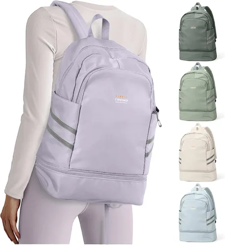 Vista 26 de coofay Mochila de gimnasio para mujer, bolsa de gimnasio con compartimento beige (A-Beige)