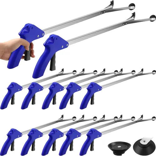 Vista 7 de 6 piezas de ventosa Reacher Grabber Herramienta de 32 pulgadas de mango largo recogedor de basura agarrador herramienta de agarre extensor de brazo