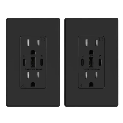 Vista 19 de ELEGRP Tomacorrientes USB, 30 W 6.0 Amp USB C, toma de pared USB de 3 puertos, toma de corriente resistente a manipulaciones de 15 amperios con 2