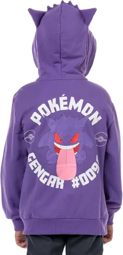 Vista 5 de Mad Engine Sudadera con capucha Pokémon para niños Gen 01 con cierre y disfraz 3D de personaje (Gengar)