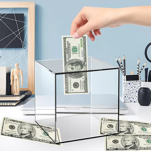 Vista 2 de Alcancía transparente para adultos y niños, caja de ahorro de dinero de acrílico, alcancía no se puede abrir para adultos, tarro de propina