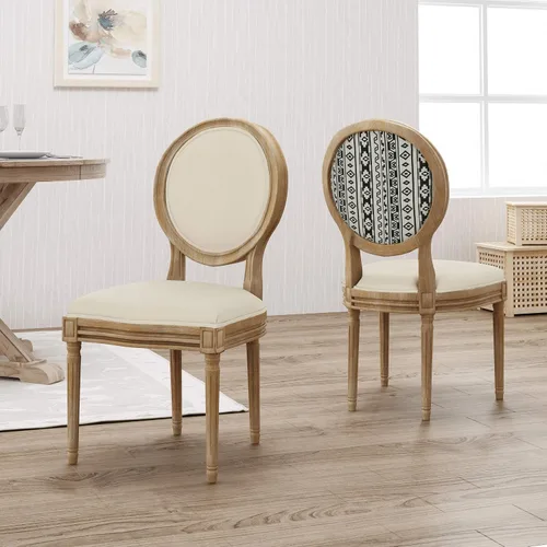 Vista 26 de Christopher Knight Home - Juego de sillas para comedor, modelo Phinnaeus, juego de 4, madera, rayas azul oscuro + beige claro + natural