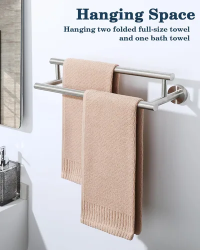 Vista 7 de Alise Toallero doble de níquel cepillado, toallero de 16 pulgadas para baño montado en la pared, toallero de baño de acero inoxidable SUS304