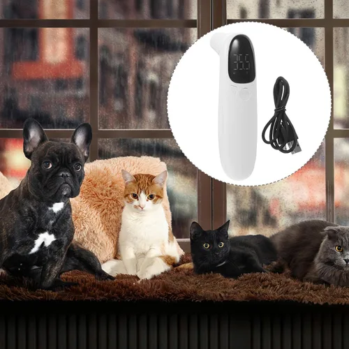 Vista 9 de Veemoon Termómetro recargable sin contacto para gatos y perros, sensor flexible preciso con pantalla LED, adecuado para animales de granja