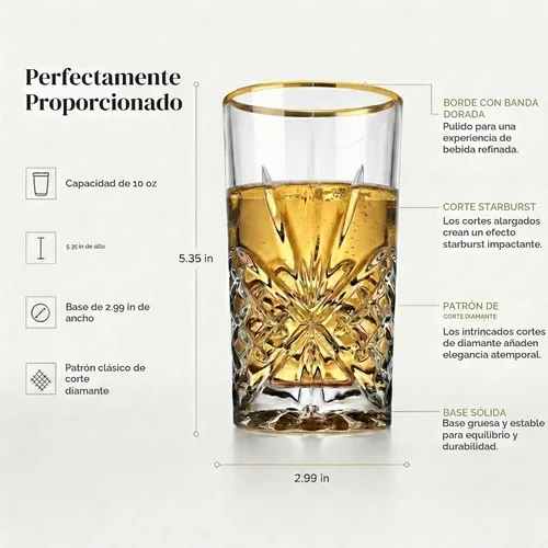 Vista 4 de Godinger Highball - Vasos para beber, banda dorada, Dublín, juego de 4