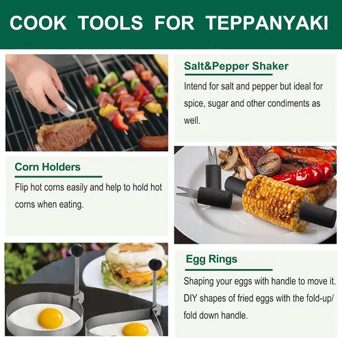 Vista 6 de Grilljoy Juego de accesorios para parrilla de 46 piezas con mango de plástico robusto, kit de herramientas para parrilla todo en uno para parrillas