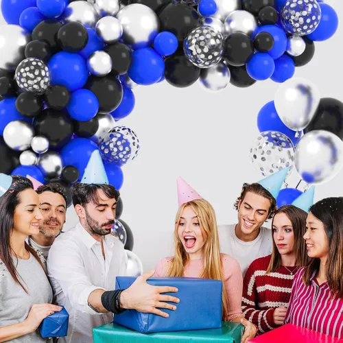 Vista 6 de Juego de globos de color azul real, negro y plateado metálico, 122 unidades, guirnalda de arco de globos azul real y negro para videojuegos