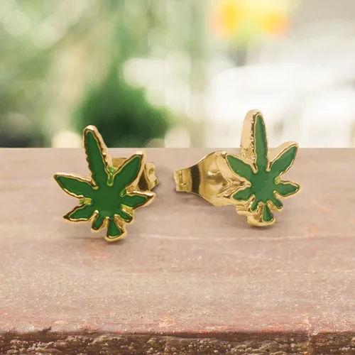 Vista 7 de P2GO Pair of 316L Marijuana Leaf Pendant Stud Earrings Jewelry