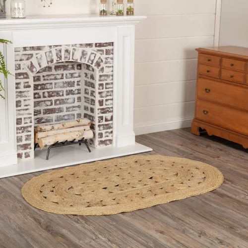 Vista 2 de VHC Brands 10713 - Alfombra ovalada de yute para cabina de té, Tela