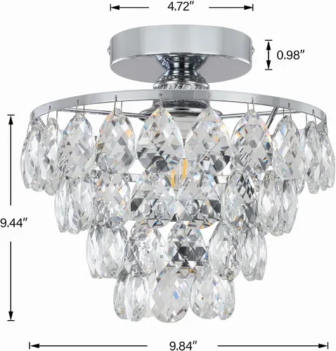 Vista 6 de Luupyia Mini lámpara de techo de cristal pequeña, moderna lámpara de techo de cristal para accesorios de pasillo, lámpara de araña plateada