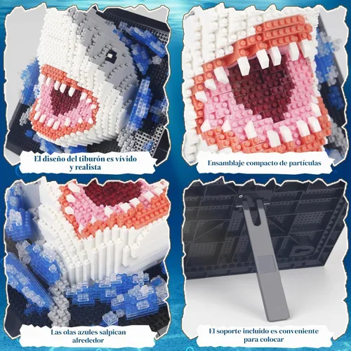 Vista 4 de Animal Shark - Juego de bloques de construcción 3D para pared, diseño de microbloques de construcción no compatible con Lego