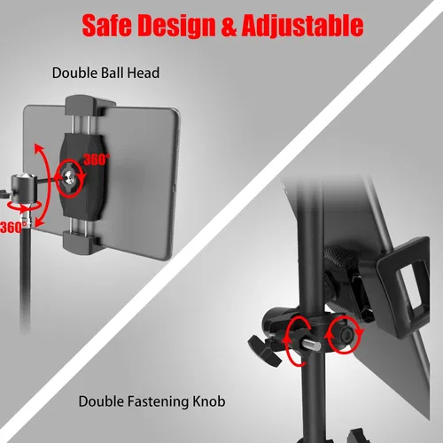 Vista 6 de Kereal Soporte para tableta para soporte de micrófono con cabezal de bola de 360° y adaptador de 3/8 a 1/4, soporte de micrófono, soporte de música