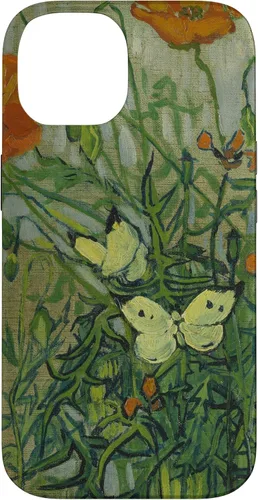 Vista 4 de Vincent Van Gogh - Carcasa para iPhone 17, diseño de mariposas y amapolas