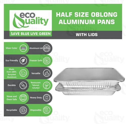 Vista 2 de Sartenes de aluminio desechables de 9 x 13 pulgadas, bandejas de aluminio de tamaño medio con tapas, mesa de vapor resistente, sartenes de papel