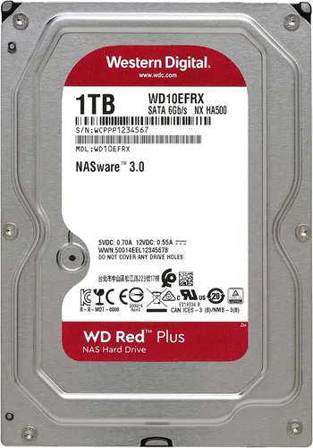 Vista 2 de Western Digital Disco duro interno WD Red Plus NAS de 1 TB - 5400 RPM, SATA 6 Gb/s, CMR, caché de 64 MB, 3.5" - WD10EFRX