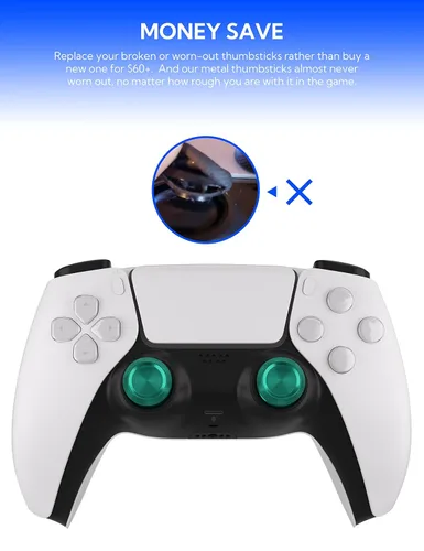 Vista 4 de Avericht Metal Thumbsticks for PS5 Controller Aluminum JoyStick Replacement Kit for Dualsense Controller Metal Green