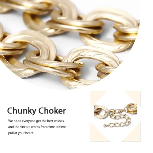 Vista 6 de Acedre Gargantilla gruesa cadena de eslabones cubanos dorados collares de eslabones dobles en O joyería punk hip-hop para mujeres y niñas