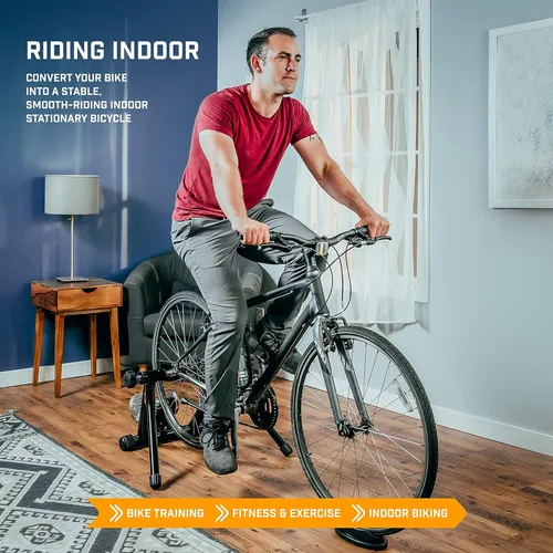 Vista 2 de Alpcour Soporte fluido para bicicleta para montar en interiores, con escritorio portátil multitarea, con alfombrilla de entrenamiento multiusos