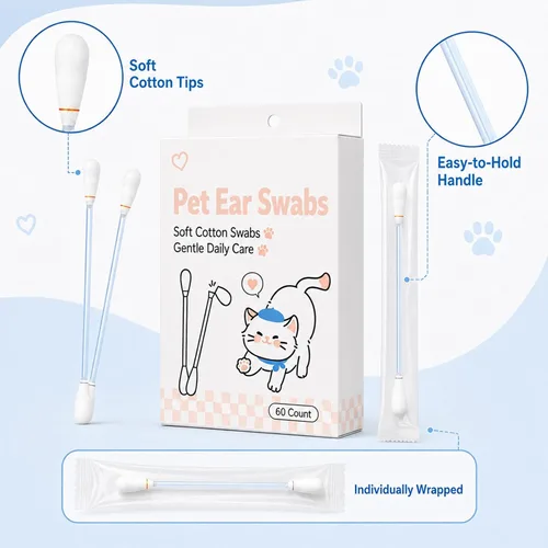 Vista 4 de MESINURS 2-in-1 Pet Ear Cleaning Cotton Swabs, Dual-Ended Soft Tips,1 Box
