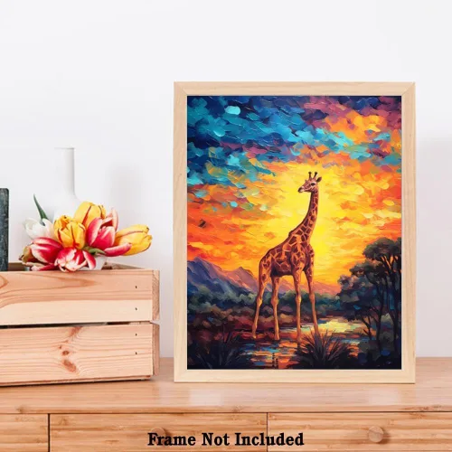 Vista 7 de Bestbuddy Pet 11 x 14 sin marco noche estrellada jirafa safari animal África vida silvestre naturaleza paz pintura al óleo arte impresión póster