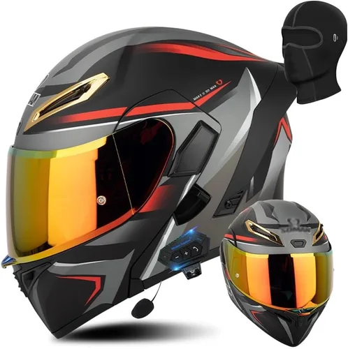 Vista 17 de AAREG Casco de motocicleta unisex para adultos, fibra de carbono, visera antivaho, diseño aerodinámico, Bluetooth integrado, aprobado por DOT