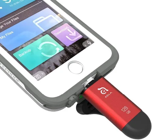 Vista 3 de ADAM elements iKlips C MFi certificado Lightning + USB C Flash Drive para iPhone, iPad Pro, Mac, PC, Android, Touch ID/Face ID seguro (negro, 128 GB)