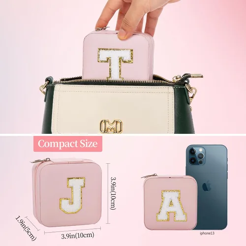 Vista 4 de Joyero de viaje para joyas, organizador de joyas pequeño con espejo, caja organizadora de joyas, artículos esenciales de viaje, regalos
