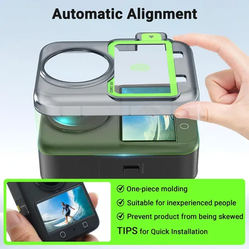 Vista 3 de CYNOVA Osmo 360 - Protector de pantalla para accesorios DJI Osmo 360, con kit de alineación automática. Pantalla LCD de vidrio templado, ultra HD