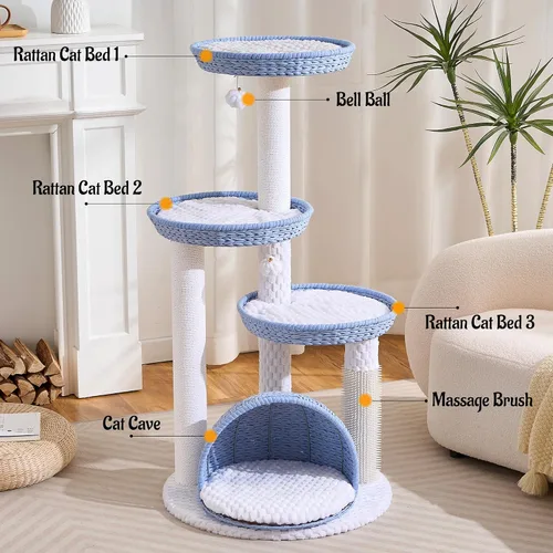 Vista 3 de HITTITE Moderna torre de árbol para gatos con poste rascador, torres para gatos de 46 pulgadas de alto con nidos y cueva tejidos, árbol para gatos