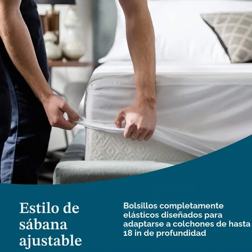 Vista 5 de Lucid Protector de colchón de rayón de bambú, supersuave, impermeable - Protección contra polvo y ácaros, Completo