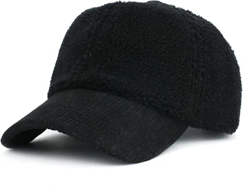 Vista 3 de Gorra de béisbol de lana de cordero sintética para hombres y mujeres, gorro deportivo de forro polar cálido de invierno al aire libre, regalo