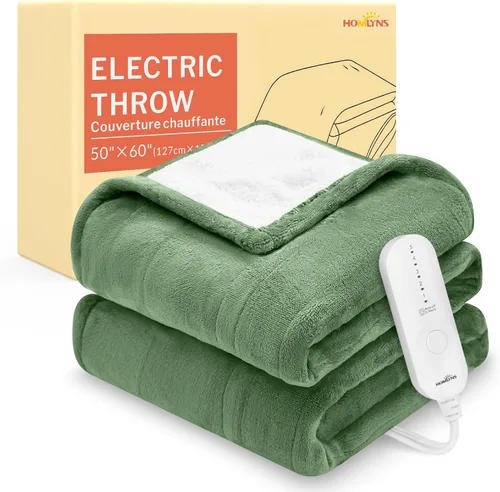 Vista 26 de HOMLYNS LuxeHeat - Manta térmica eléctrica tamaño King, manta térmica de franela suave Sherpa con 10 ajustes de calor, temporizador de 1 a 10 horas