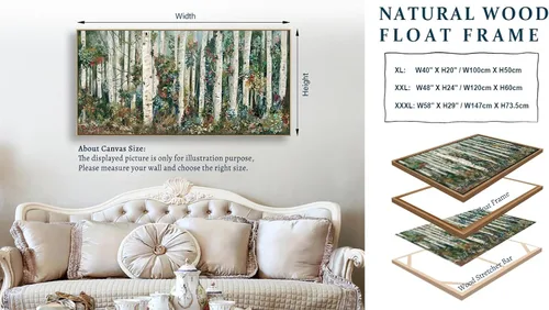 Vista 2 de tigeridge Arte de pared de abedul enmarcado, lienzo de bosque de abedul floreciente, imágenes de paisaje natural, decoración de pared de madera