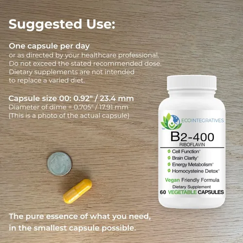 Vista 5 de B2-400 Riboflavina pura - Salud del sistema nervioso, desintoxicación de homocisteína, cardiovascular, ayuda a aumentar la energía, la claridad