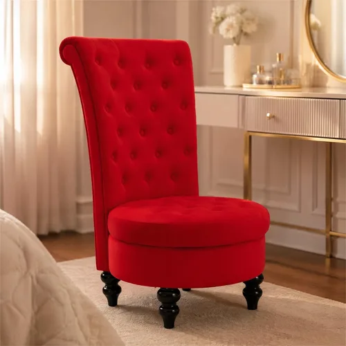 Vista 9 de AVAWING - Silla decorativa de terciopelo con respaldo alto de 46 pulgadas, color negro