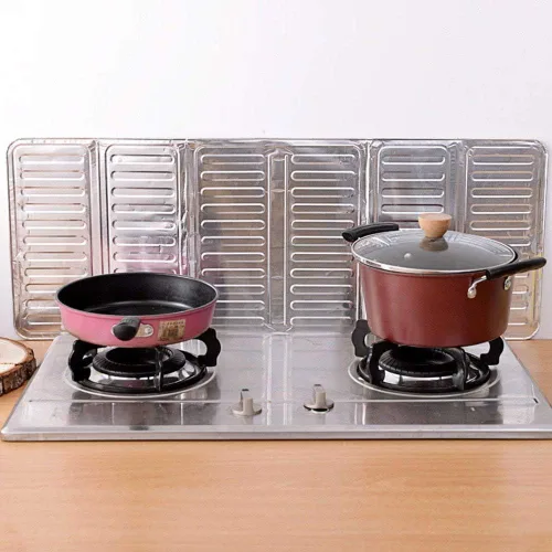 Vista 3 de 2 piezas desechables de protección contra salpicaduras de aceite de papel de aluminio para estufa de gas, tablero de pantalla de salpicaduras