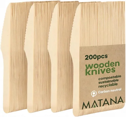 Vista 11 de MATANA Juego de 200 cubiertos de madera desechables 100% naturales (50 tenedores, 50 cuchillos, 50 cucharas, 50 cucharas de postre) cubiertos