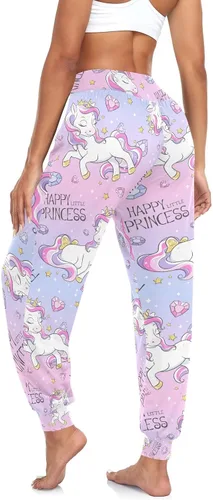Vista 4 de Pantalones de unicornio rosa para mujer, pantalones deportivos de cintura alta para mujer, pantalones de harén cómodos para descansar, bailar, yoga