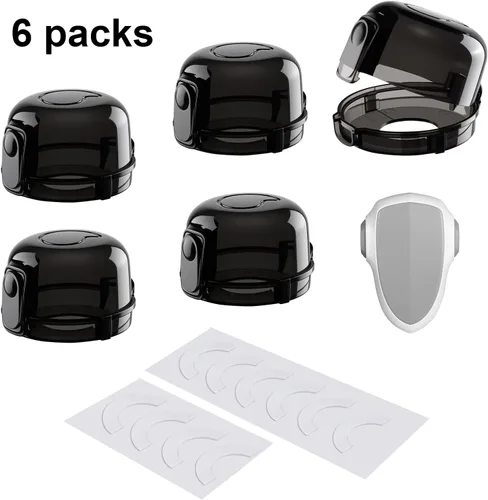 Vista 8 de Fundas de seguridad para pomo de estufa y cerradura de horno para niños y bebés, fundas para pomos de gas de tamaño universal, vista clara, fundas