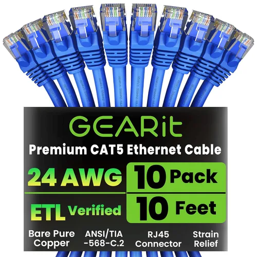 Vista 9 de GearIt Paquete de 10 cables de conexión Ethernet Cat5e de 10 pies, cable de red LAN RJ45 sin enganches, color negro